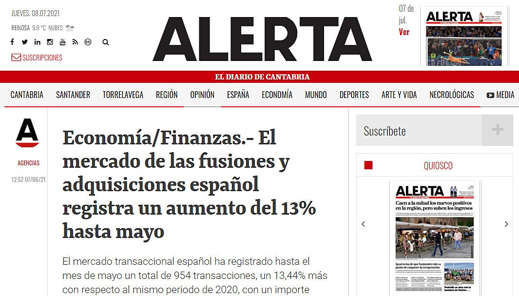 El mercado de las fusiones y adquisiciones espaol registra un aumento del 13% hasta mayo